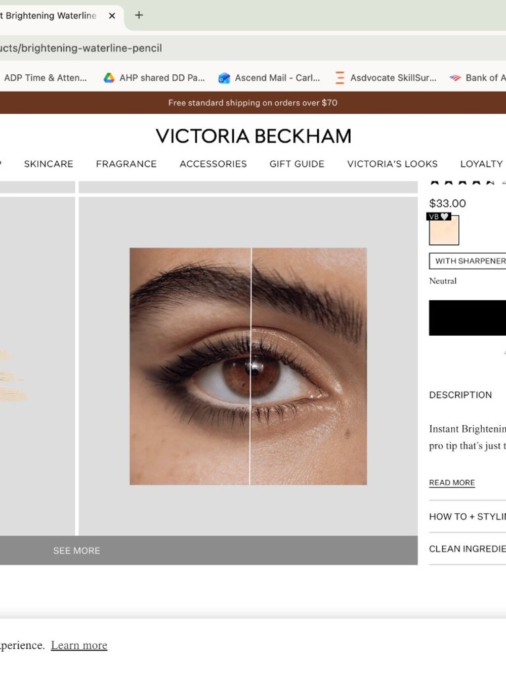 Victoria Beckham Instant Brightening Waterline Pencil; unused/original package